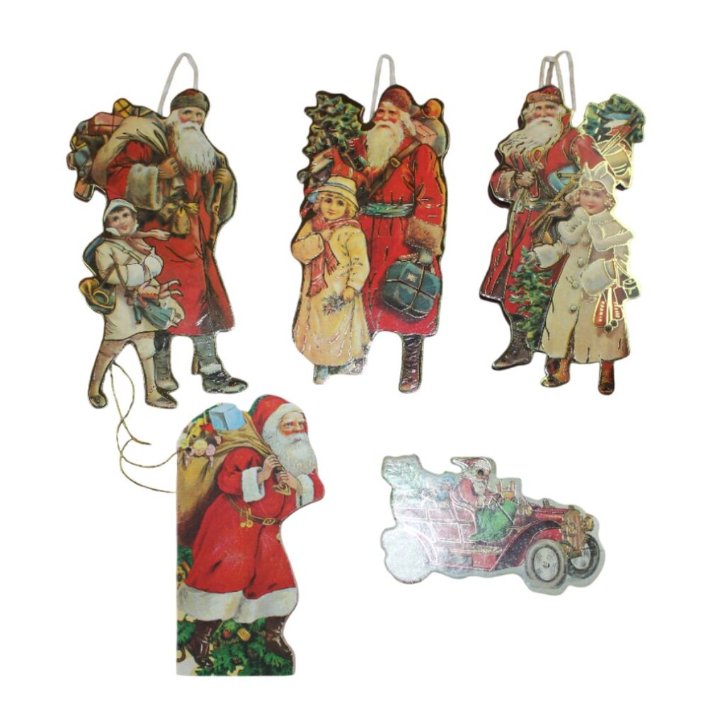 Vintage Christmas Santa Claus Ornament Small Gift Bag Paper Ephemera Lot FLAWS